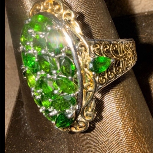 STS vintage 925 Green Diopside and Gold vermeil Women's Ring sz 9 1/2 - Picture 2 of 16